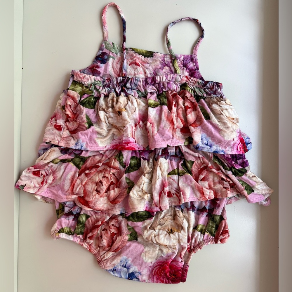 Posh Peanut Gorgette flower Ruffle romper spaghetti strap 18-24 months